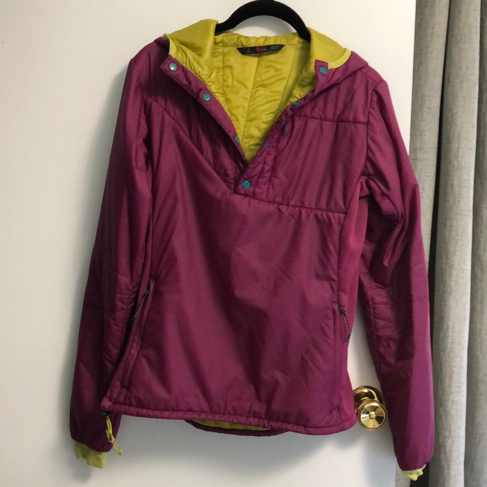 Stoic small pink fuchsia lime green insulated hoodie jacket quarter zip/snap